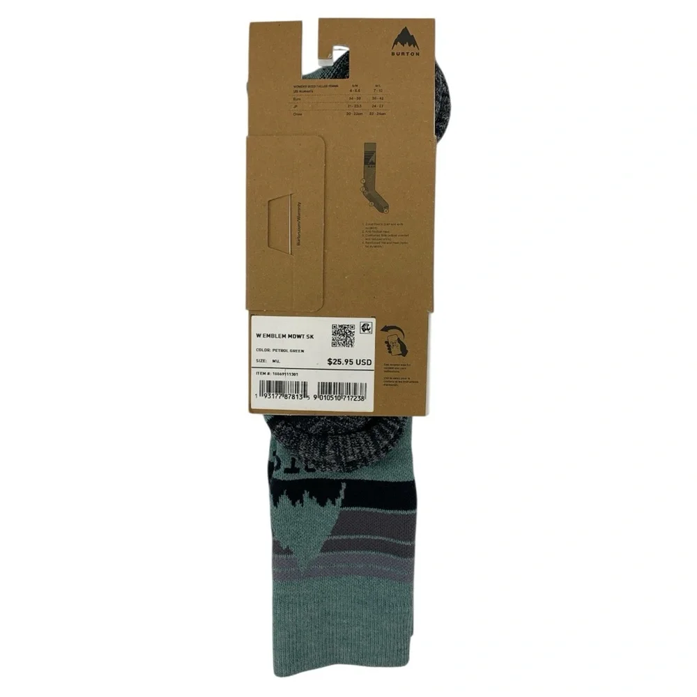 Burton Women’s Emblem Midweight Socks (Petrol Green) NWT